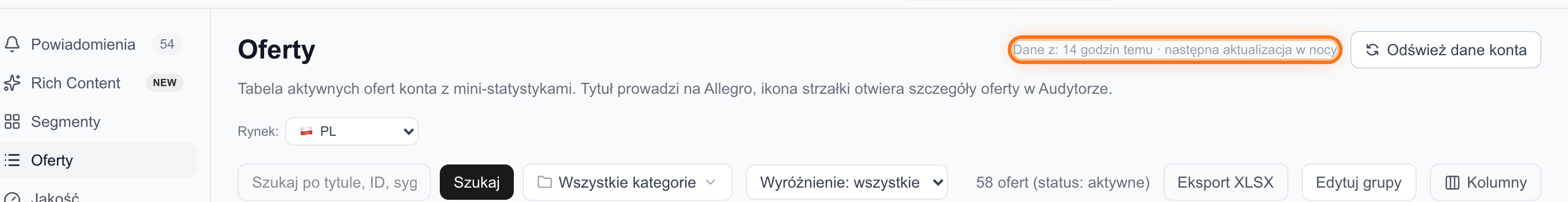 Odświeżanie danych